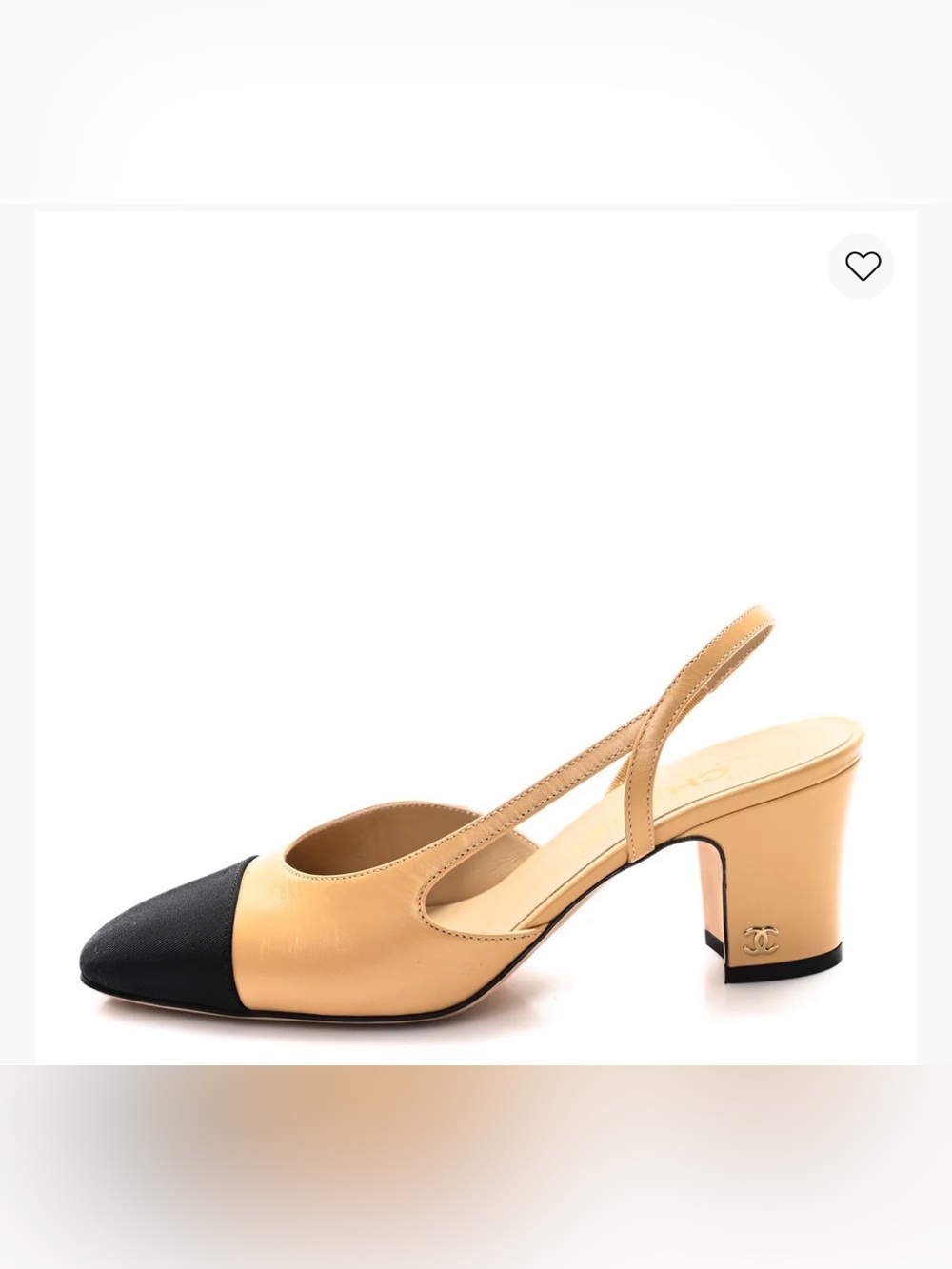 CHANEL Two-Tone Beige Leather Slingback with Black Cap Toe